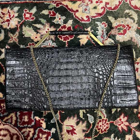 Vintage 30s Horch Meister Klasse Faux Croc Gold Hardware Made in Germany Clutch - Picture 1 of 9